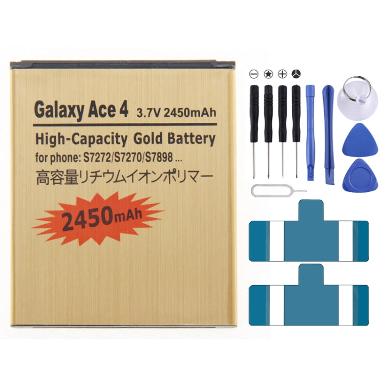 High Capacity 2450mAh Business Replacement Battery for Galaxy Ace 4 / S7272 / S7270 / S7898, S7272 Gold 2450mAh High Capacity 2450mAh Business Replacement Battery for Galaxy Ace 4 / S7272 / S7270 / S7898, S7272 Gold 2450mAh